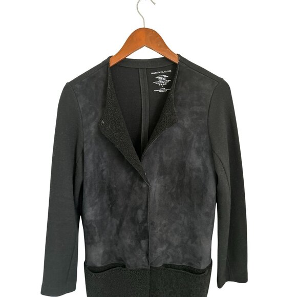 Majestic Filatures Black Mixed-Media Long Sleeve Open Cardigan Jacket Women Size - Picture 7 of 7